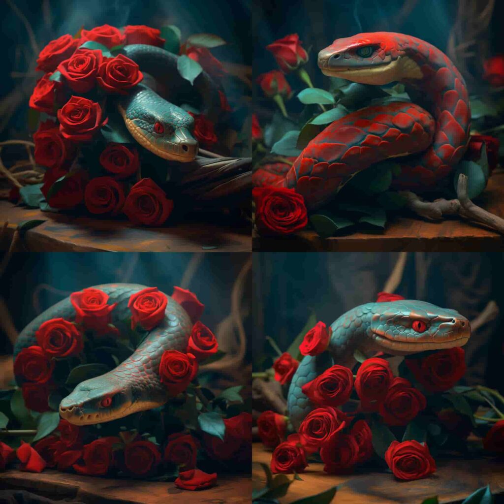 Red roses and Green Python using Midjourney 