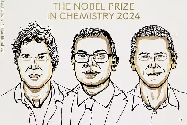 2024 Nobel Prize winners for AI and Protein Structures, David Baker, Demis Hassabis, and John Jumper