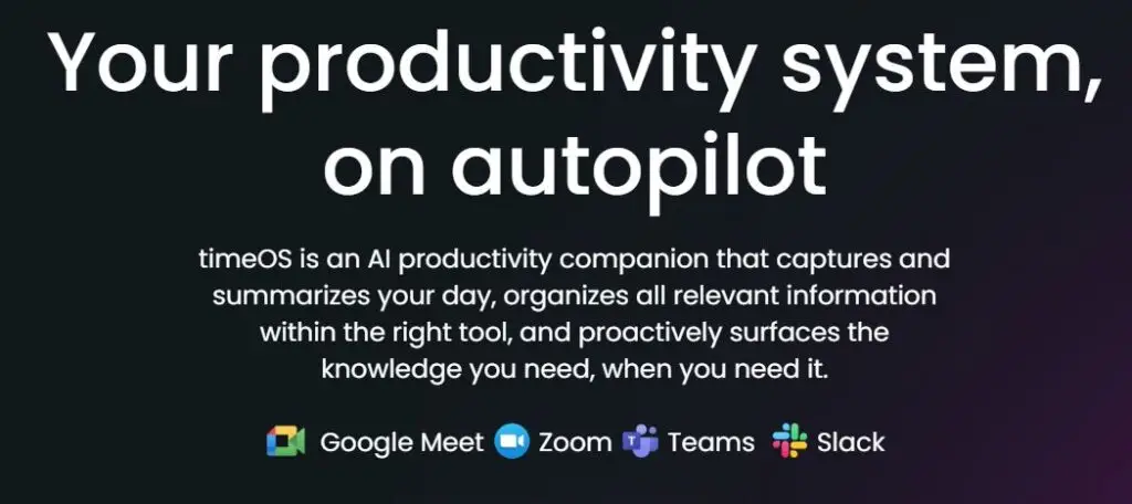 timeOS meeting productivity tool automating meeting summaries and action items