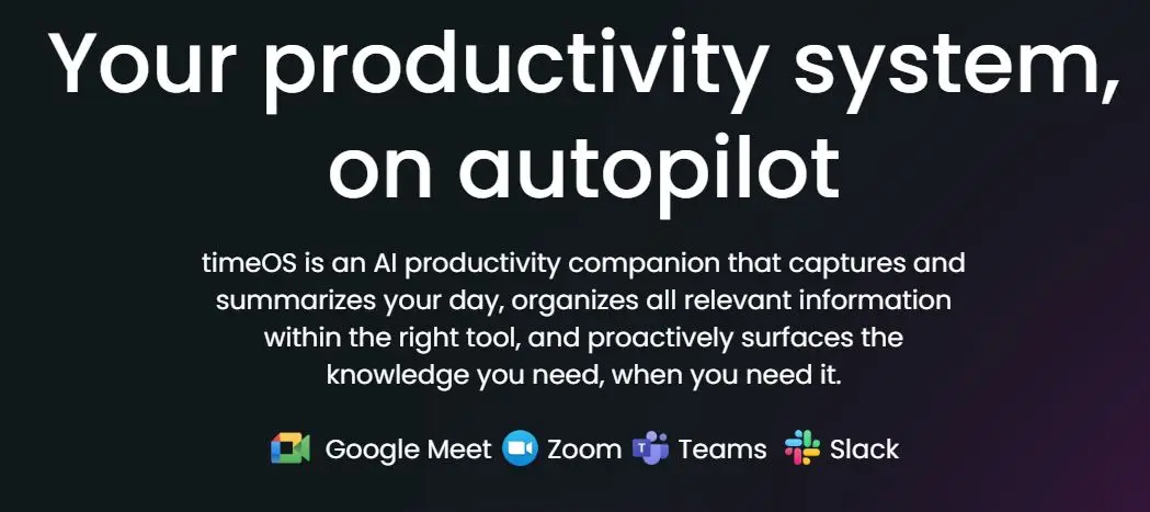 timeOS meeting productivity tool automating meeting summaries and action items